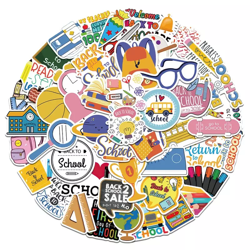 50pcs Kawaii Cartoon Back To School Stickers for Kids Teacher Reward Encourage  Kids Scrapbook Decorative Stickers