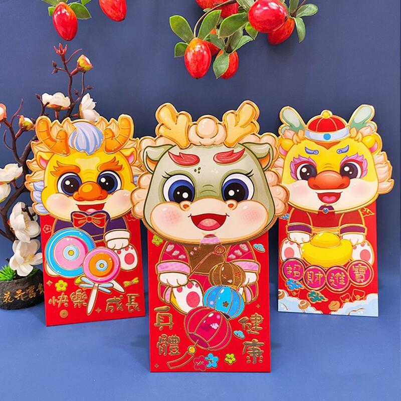 Envelopes do festival chinês de primavera, ano novo, desenho animado vibrante, desenho do dragão para dinheiro da sorte, ano do dragão, 2024