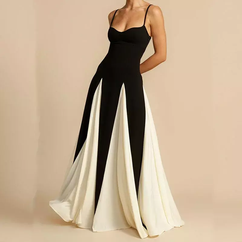 Женское вечернее платье на бретельках, элегантное винтажное длинное платье без рукавов с складками, лето 2024