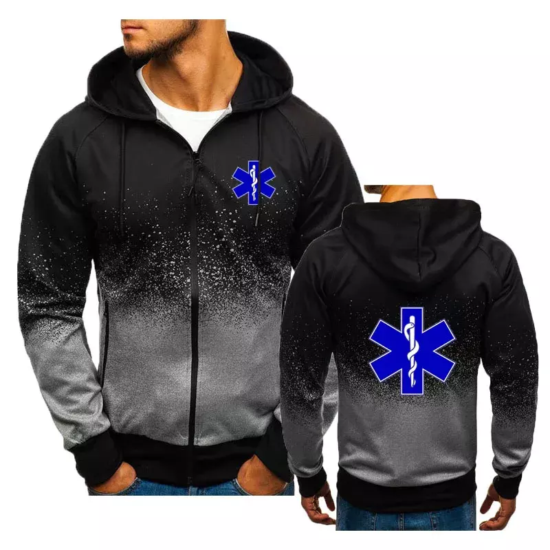 2024 Hot sale Men's sweatshirt jacket EMT Emergency Ambulance print Color contrast hoodie for men classic men's sportswear
