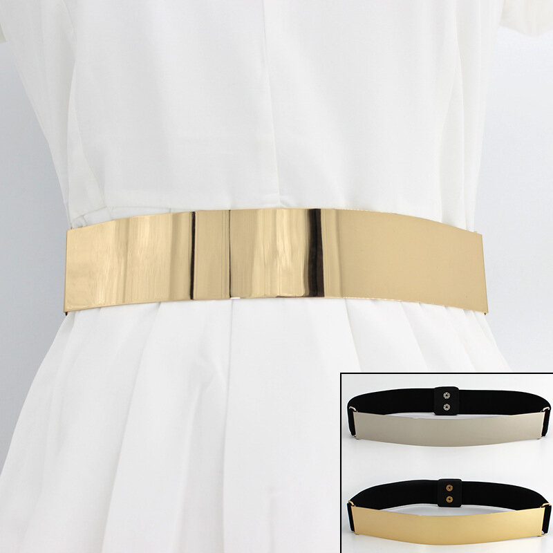Модные дизайнерские ремни для женщин, Классический эластичный широкий пояс золотого и серебряного цвета, Дамский аксессуар для одежды, роскошный пояс