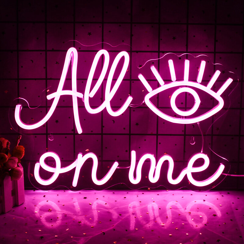 All Eyes On Me Neon Sign LED Lights, USB Face Letter Wall Lamp, Décoration de fête, Chambre à coucher, Mariage, Home Bars, Night Game Club