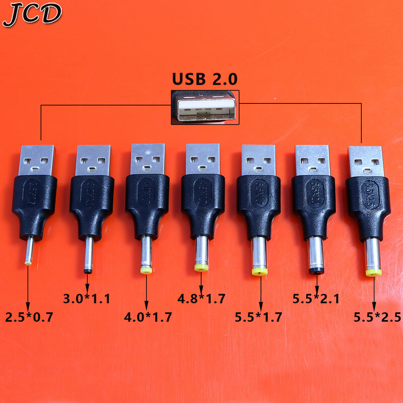 JCD 1pcs USB Power Plug Adapter To 5.5*2.5 5.5x2.1 4.8x1.7 4.0*1.7 5.5*1.7 2.5*0.7 3.0*1.1 3.5x1.35 mm DC Jack Connector