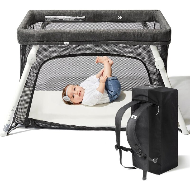 Lotus-bebê berço portátil seguro com design mochila leve, Folding Play Yard, Mattres confortáveis, viagens