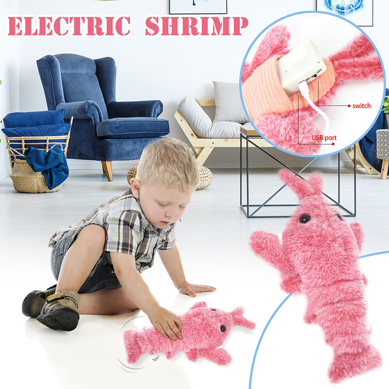Simulação elétrica Lobster Jumping Toy, Carregamento USB, Brinquedos de pelúcia engraçados, Animal de pelúcia, Brinquedo do gato