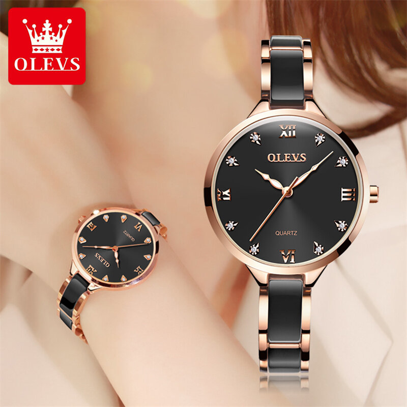 OLEVS New Fashion Quartz Watch for Women Luxury Ceramic Strap Waterproof Luminous Hands Women Dress Watches Relogio Feminino