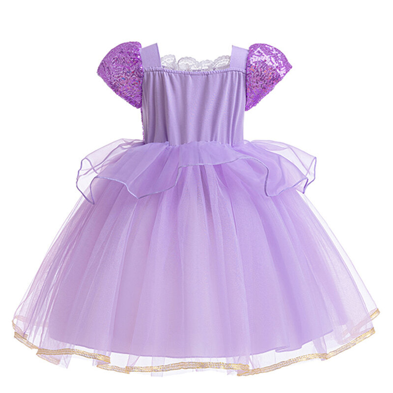Disney-disfraz de princesa Rapunzel para niña, vestido de baile de lentejuelas púrpuras, vestido de flores para boda, falda de cumpleaños y Navidad