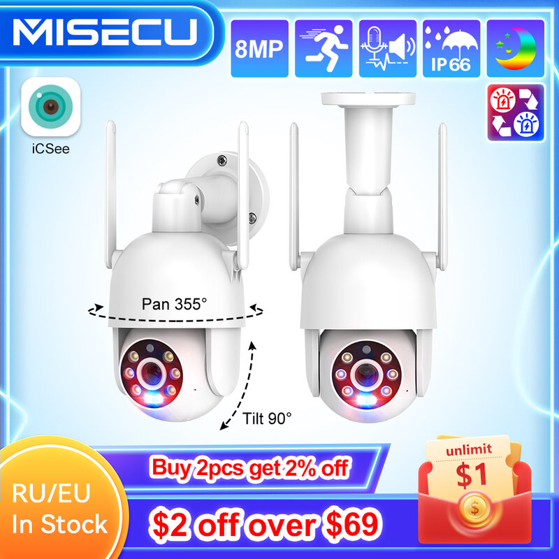 Камера видеонаблюдения MISECU, беспроводная уличная камера безопасности с функцией ночного видения, Wi-Fi, 3 Мп, 4 МП, 8 Мп, PTZ, 4K