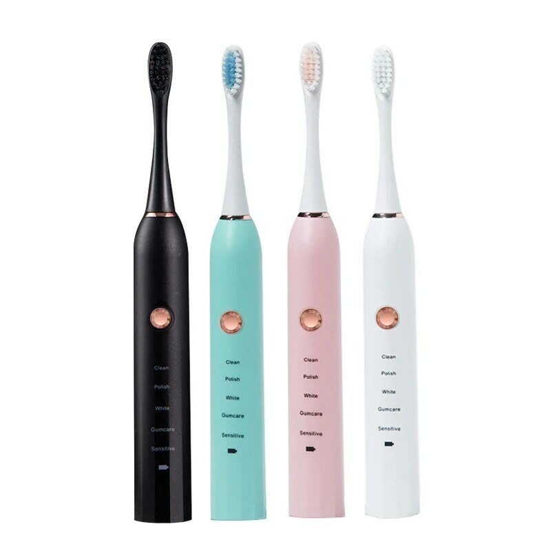 Rechargeable Electric Toothbrush Black White Sonic Remove Tartar Oral Hygiene IPX7 Waterproof with Replacement Head Gift Aldult