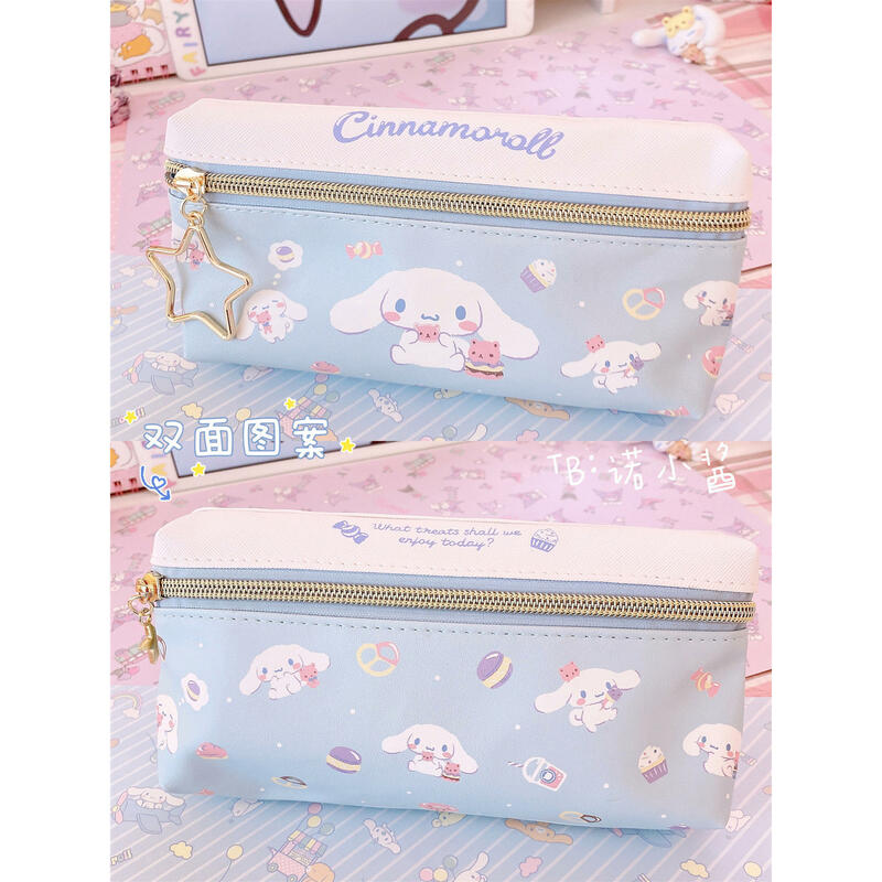 TAKARA TOMY-Bolsa de lápices con doble cremallera, bolso de almacenamiento con dibujos animados de Hello Kitty, estudiante, niña, aumento de corazón