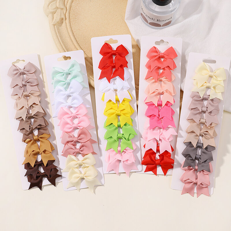 10 sztuk/partia jednolite kolorowe wstążki kokardki dla niemowląt dla dziewczynek ręcznie robione spinki do włosów z kokardkami MiNi spinki do włosów dla dzieci