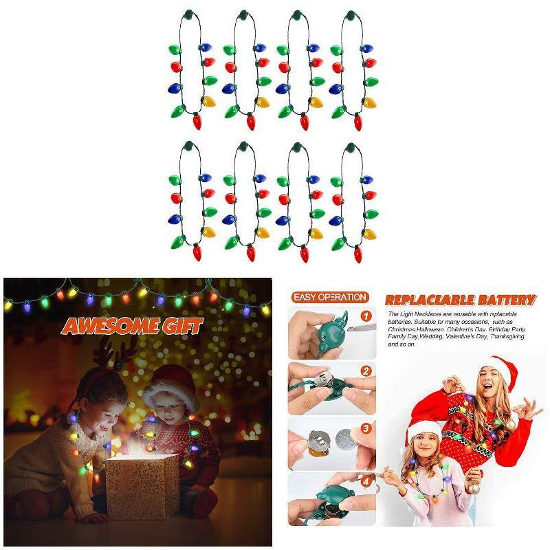2023 Creative Christmas LED Night Light Luminous Strawberry Glitter Necklace Toy Wearable Xmas Light Up Bulb Holiday Party Decor