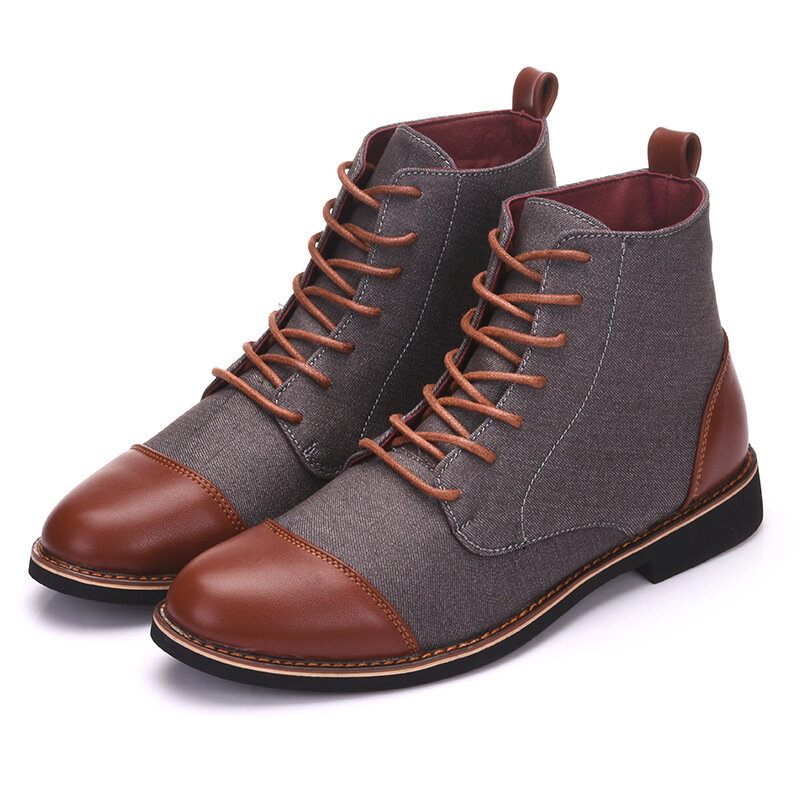Botas de couro masculinas, sapatos casuais com cadarço, estilo oxford, tamanho grande 39-48 jkm89, primavera e outono
