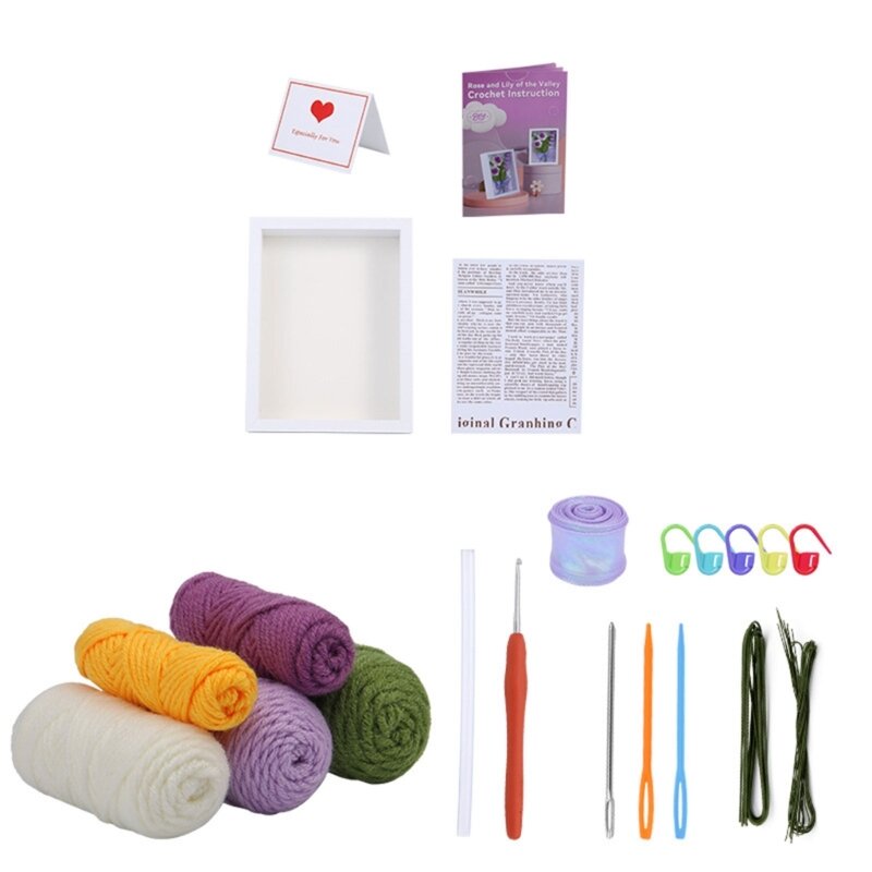YYSD Crochet Flower Kits for Beginner DIY Crochet Starter with Yarn, Crochet Hook, Needle, Knitting Marker, Photo Frame