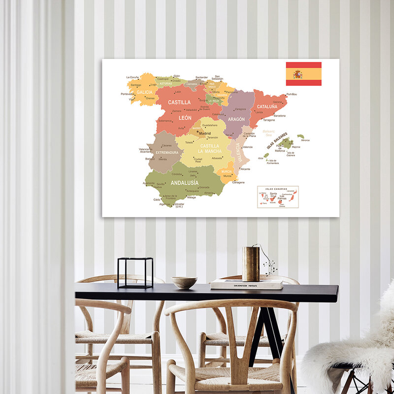 Pintura de lona não tecida da Espanha, mapa militar, cartaz de parede, escritório, decoração, material escolar, 150x100 cm