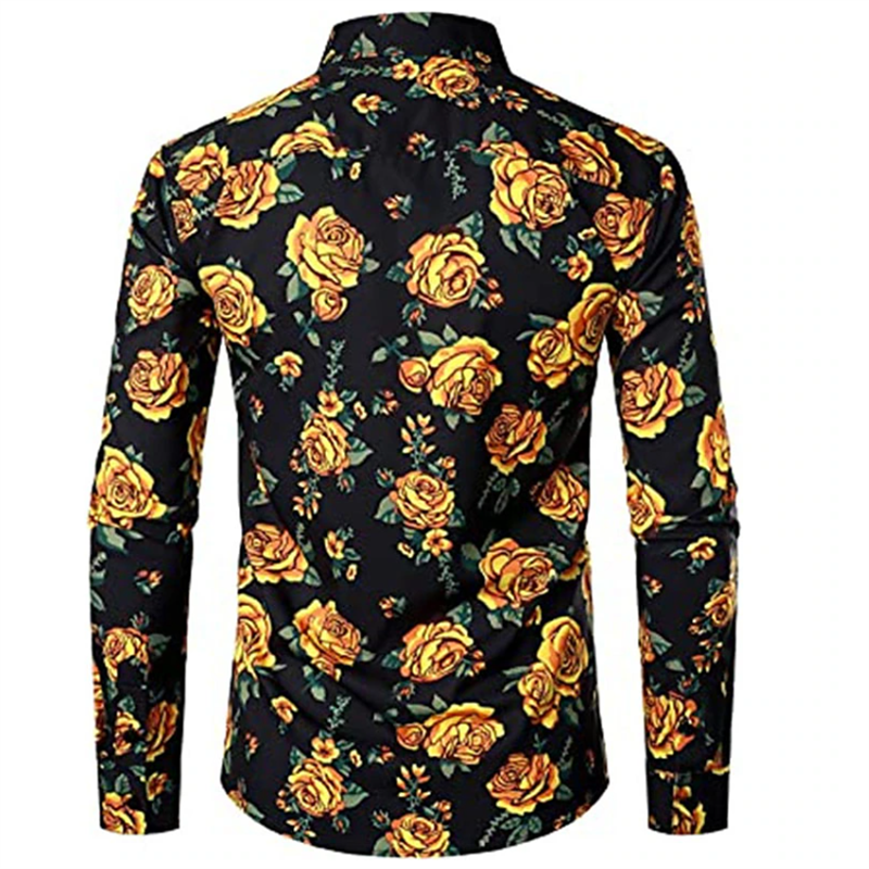 Camisa hawaiana de manga larga para hombre, camisa holgada y transpirable con estampado 3D de flores y botones, verano, 2024