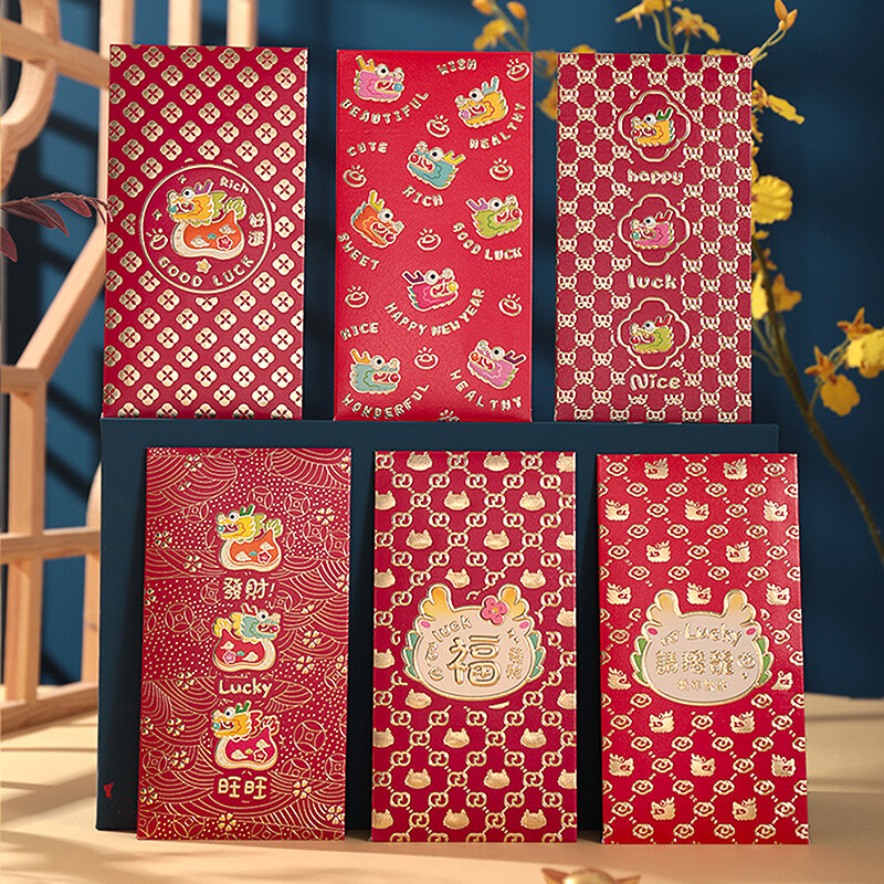 6pcs Chinese New Year Lucky Red Envelope Dragon Gift Envelope Dragon Year 2024 Money Pocket New Year Decorations