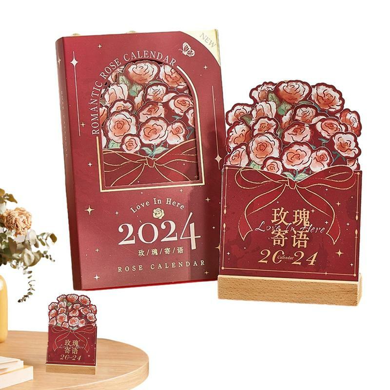 2024 kalendarz biurkowy ładny elegancki kalendarz kwiatowy kalendarz kreatywny stół prezent świąteczny dekoracja biurka kwiatowy dla sypialni życia