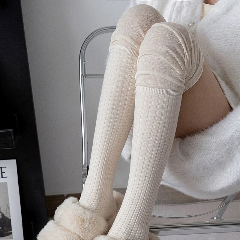 Medias altas hasta el muslo para mujer, calcetines largos por encima de la rodilla, informales, de algodón, cálidos, térmicos, Otoño e Invierno