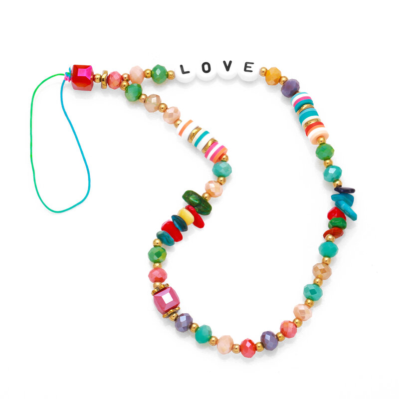 1PC Multicolor Nature Stone Phone Charm for Mobile Phone LOVE Letter Phone Straps Anti Lost Hanging Cords Summer Jewelry mpsa075
