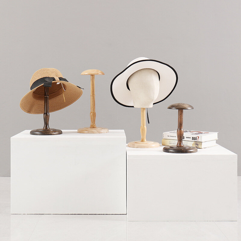 Parrucche ricoperte in tessuto espositore testa stampo in legno massello porta cappelli testa di manichino professionale in metallo per parrucche e cappelli