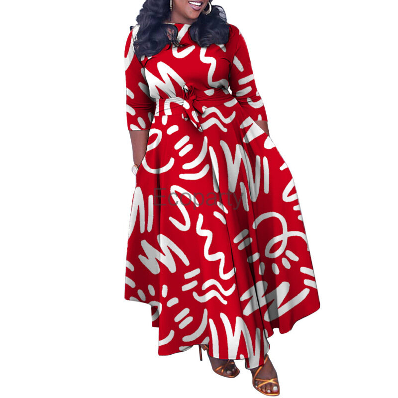 Gaun Maxi Abaya kasual mode cetak musim semi musim panas untuk wanita gaun Afrika ukuran Plus baru