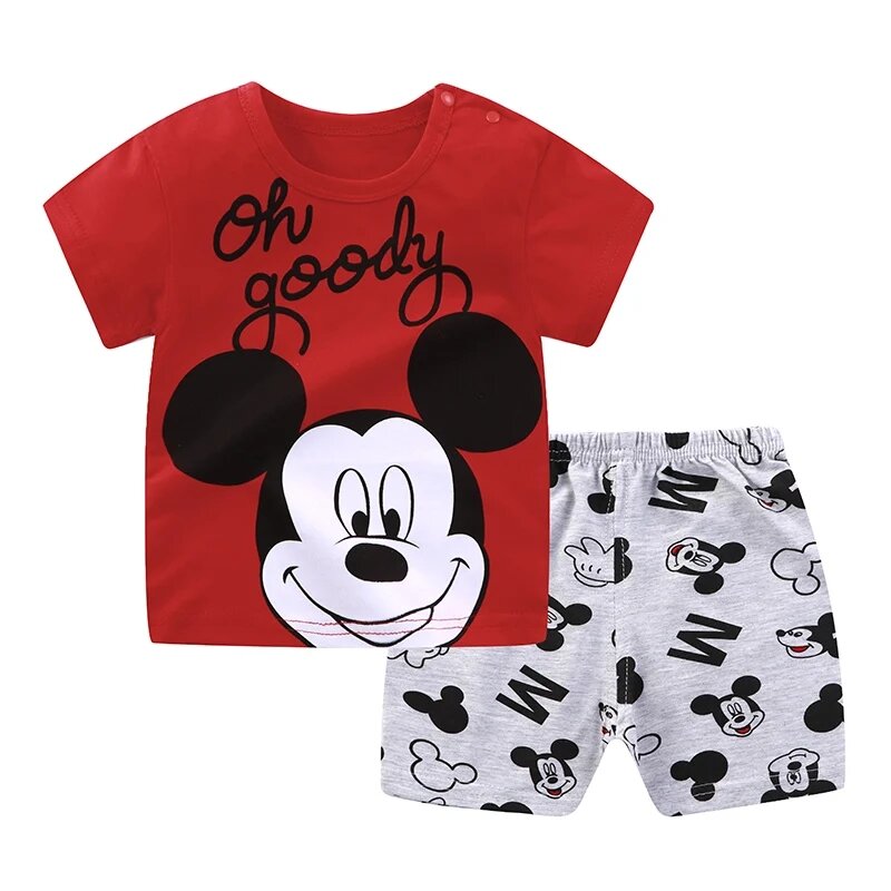 Conjunto de algodón para bebé, camiseta de manga corta y pantalones cortos, ropa de verano