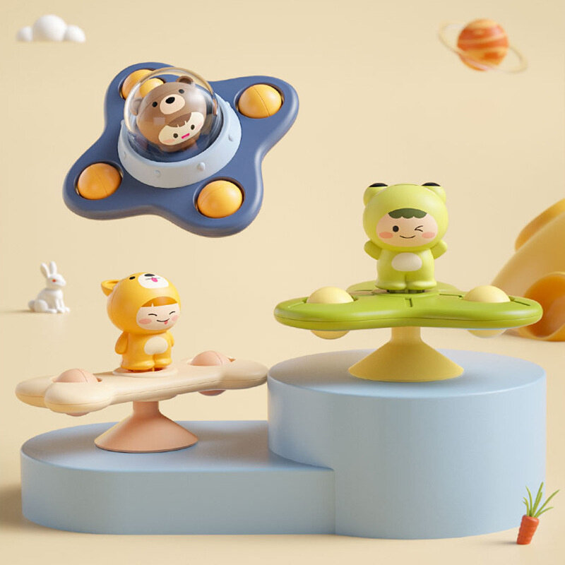 Spinner Brinquedos para Crianças, Mão Fidget, Brinquedos Sensoriais, Chocalhos Rotativos Educacionais, Ventosa, 3Pcs por Conjunto