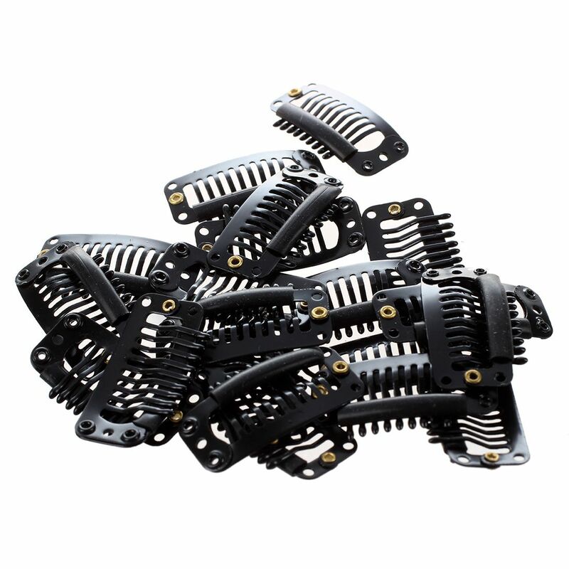 20 buah klip sembilan gigi hitam untuk ekstensi rambut klip jepret untuk penggunaan DIY (hitam) 32MM L