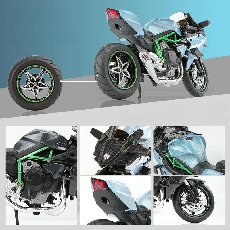 Modelo de motocicleta Kawasaki Ninja H2R 1:12, vehículos fundidos a presión, juguetes para niños, regalo para niños, modelo de Motor de luz de sonido coleccionable