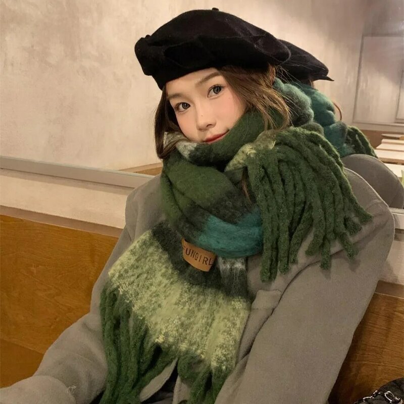 Chal de borla de invierno cálido, bufanda de Mohair de fibras acrílicas gruesas, bufanda versátil de moda