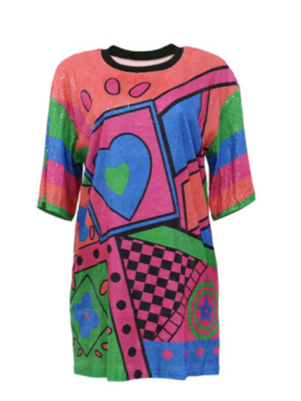 LW Plaid Geometric Print Loose Dress summer short sleeve T-shirt dress vestido Fashion casual club party Birthday dresses