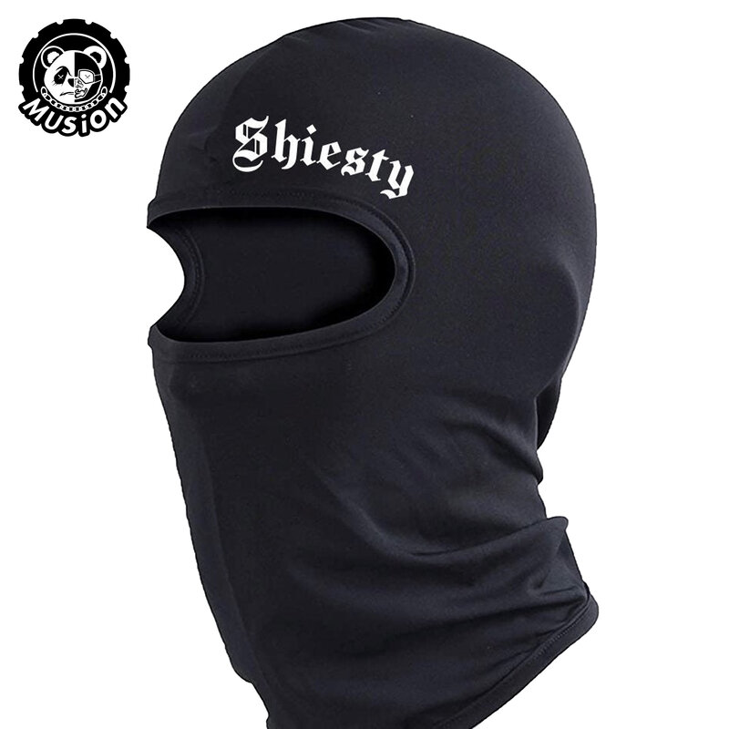 Musion Black Breathable Balaclava Letter Print Motorcycle Face Mask Headwear for Tactical Training of Cycling Outdoor Sport