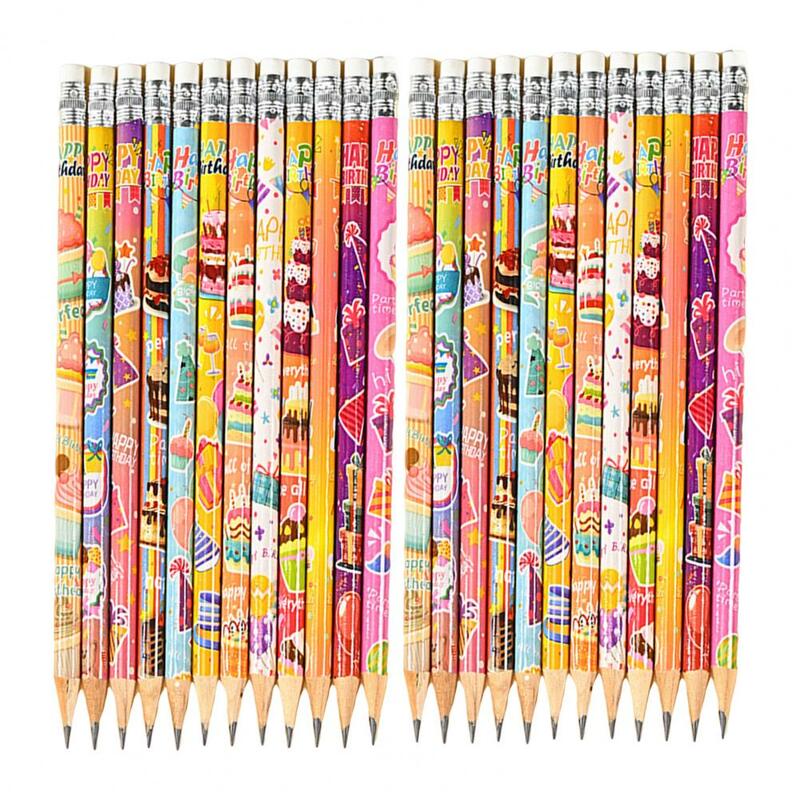 Lápices de madera con estampado de dibujos animados para profesores, lápices divertidos para cumpleaños festivos, 24 lápices de madera con borradores superiores para niños