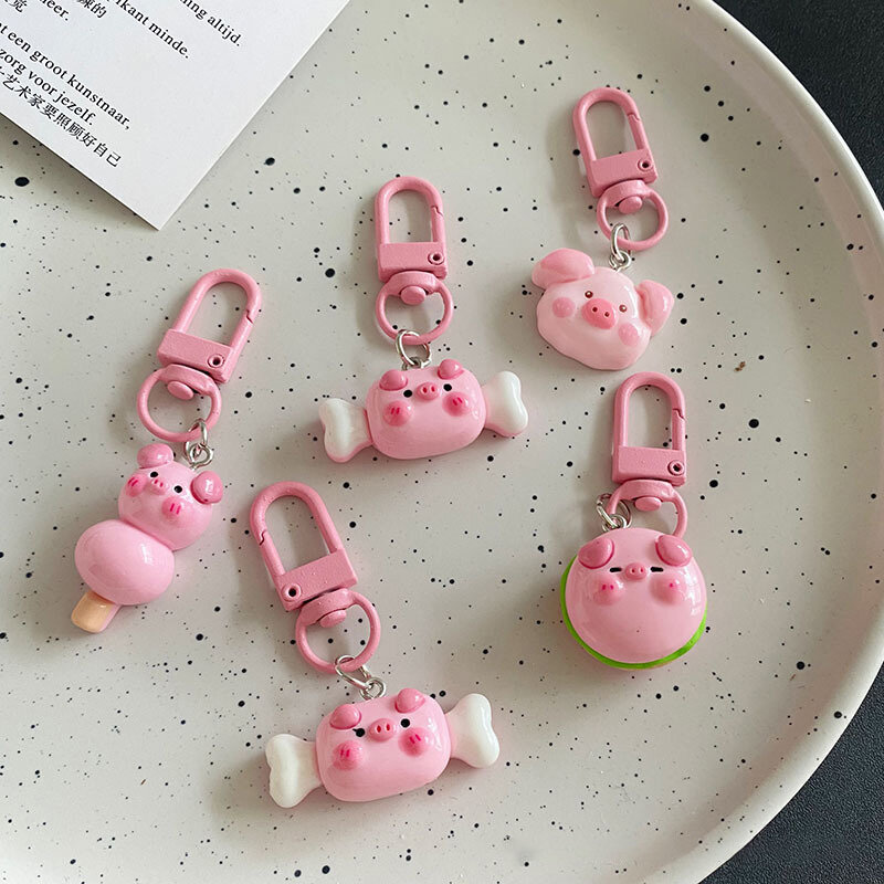 여성용 귀여운 핑크 돼지 키 체인, 3 차원 만화, 귀여운 돼지 인형, 가방 키 펜던트, 쥬얼리, 학생 선물