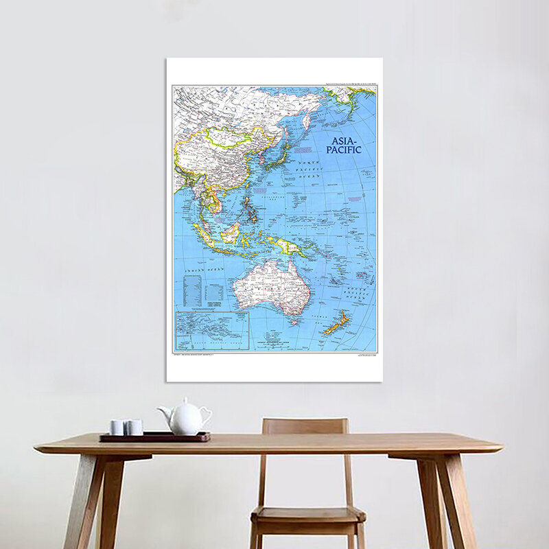 World Map Poster 5x7ft  Printed Non-woven Spray Painting Unframed Map of Asia Pacific for Home Art Crafts Wall Decor