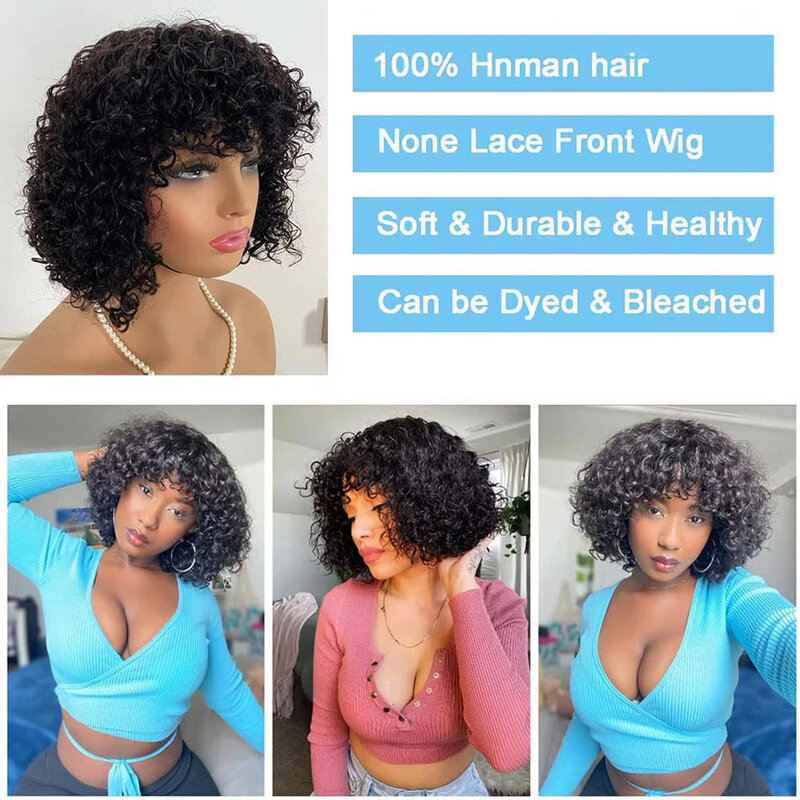 Short Bob Wig Deep Wave Curly Bob Wig With Bangs Human Hair Glueless Brazilian Scalp Top Wig Loose Deep Curly For Black Women