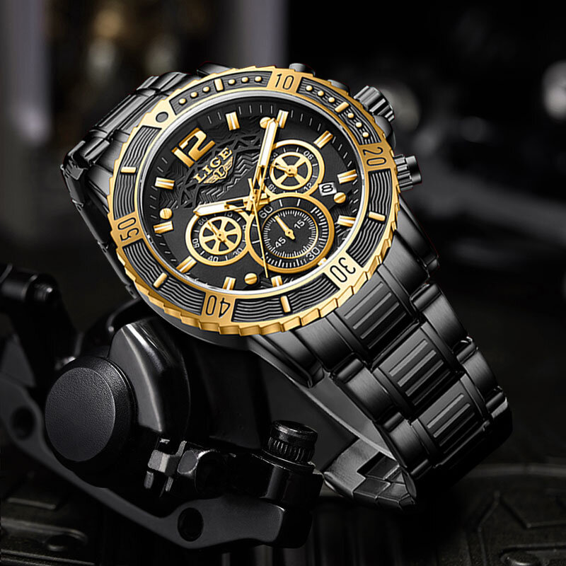 LIGE Top markowe zegarki męskie luksusowy męski zegarek kwarcowy z pełną stalą sportowy wodoodporny męski zegar duży Relogio Masculino
