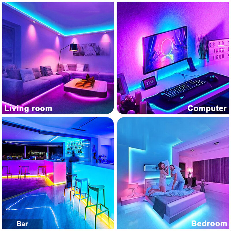 Bande lumineuse LED RVB flexible pour la décoration de la chambre, bande de diodes de rétroéclairage TV, lampe à ruban, Bluetooth, WiFi, USB 5050, SMD, 5V