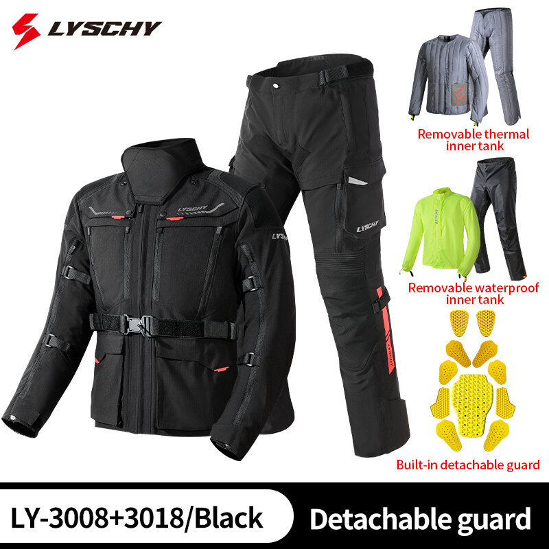 Setelan jaket berkendara sepeda motor panjang, pakaian sepeda motor pelindung 3 dalam 1 hangat antiair