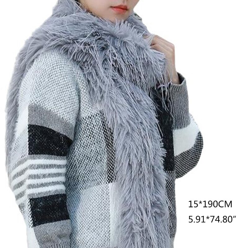 Women Fashion Long Shawl Winter Warm Furry Plush Long Scarf Vintage Solid Color Fuzzy Scarves Neck Warmer for Outdoor