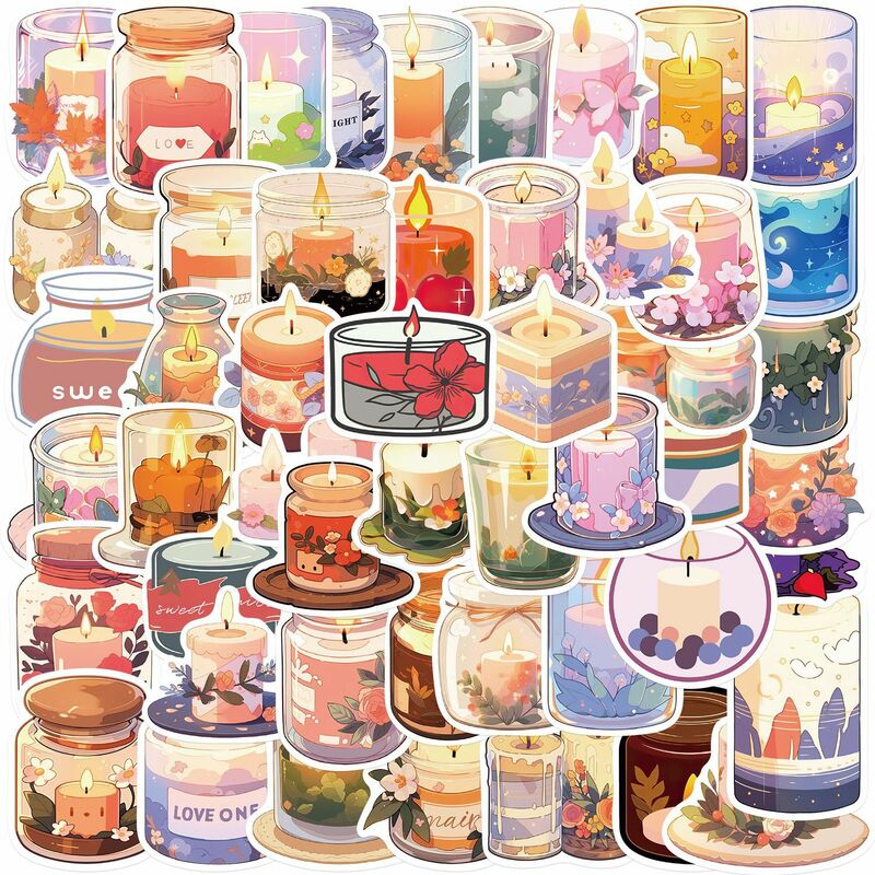 50PCS Cartoon Candle Colorful PVC Sticker Aesthetic Decoration Scrapbooking Korean Stationery School Supplies for Kids