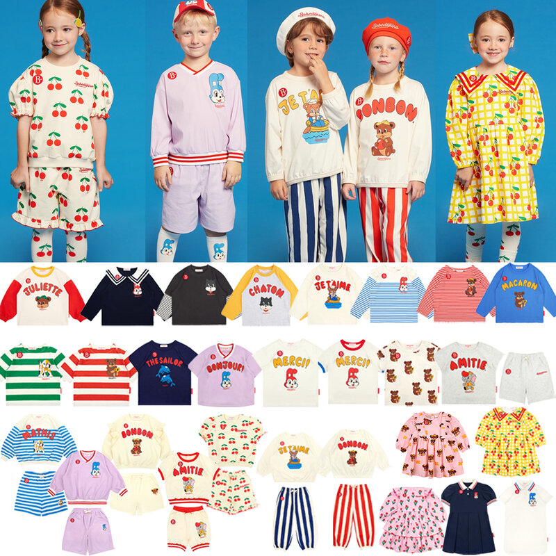 Summer Girls Floral Dress Bebe Korean 베베 2024 Boys Cartoon T-shirts Shorts Kid Sweatshirts Tee Casual Pants Set Children Clothes