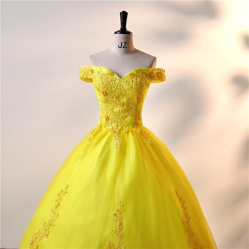 Ashley Gloria Yellow Party Dress Sweet Quinceanera Dresses Elegant Off Shoulder Ball Gown Classic Lace Vestidos Customize B01