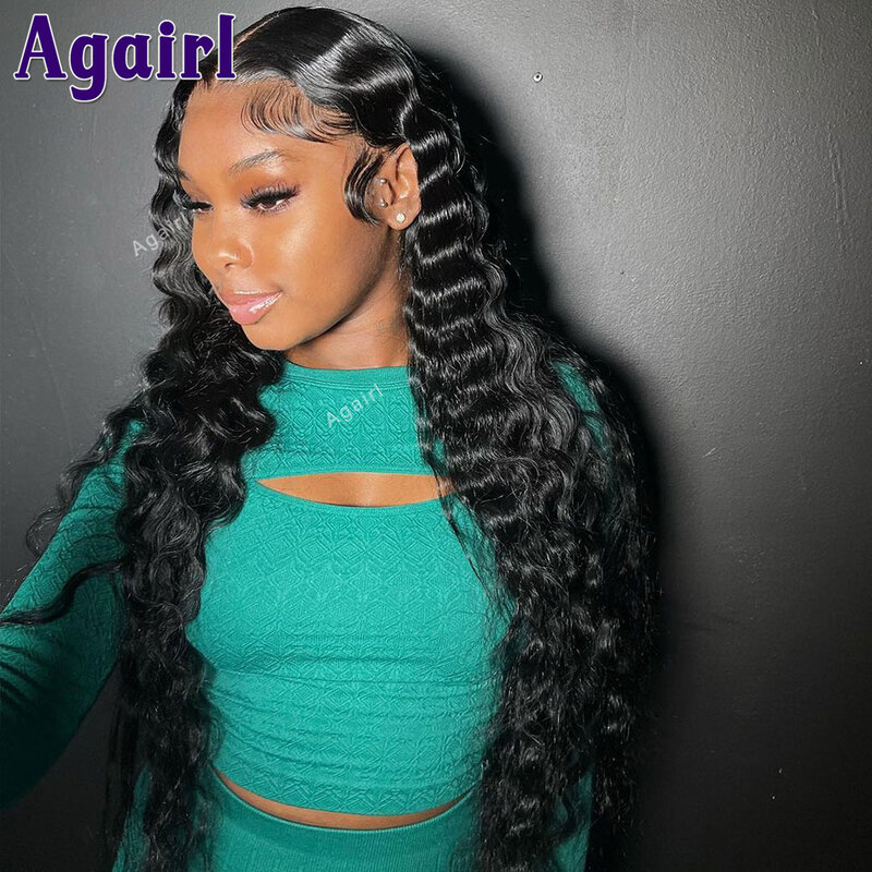 13x6 13x4 Loose Deep Wave Lace Frontal Wigs Human Hair For Women Navy Blue Pre Plucked Transparent 6X4 Closure Wig 200% Density