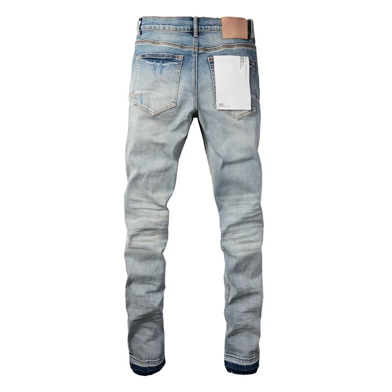 ROCA ungu kualitas tinggi merek jeans dengan lubang tertekan Patch mode perbaikan rendah naik celana Denim kurus 28-40 ukuran