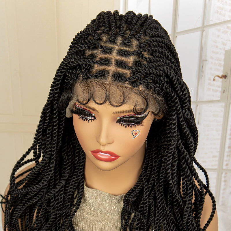 Synthetic Twist Braided Wigs for Black Women Wave Knotless Box Braids Wig 20 Inches Lace Frontal Lightweight Braiding Wigs