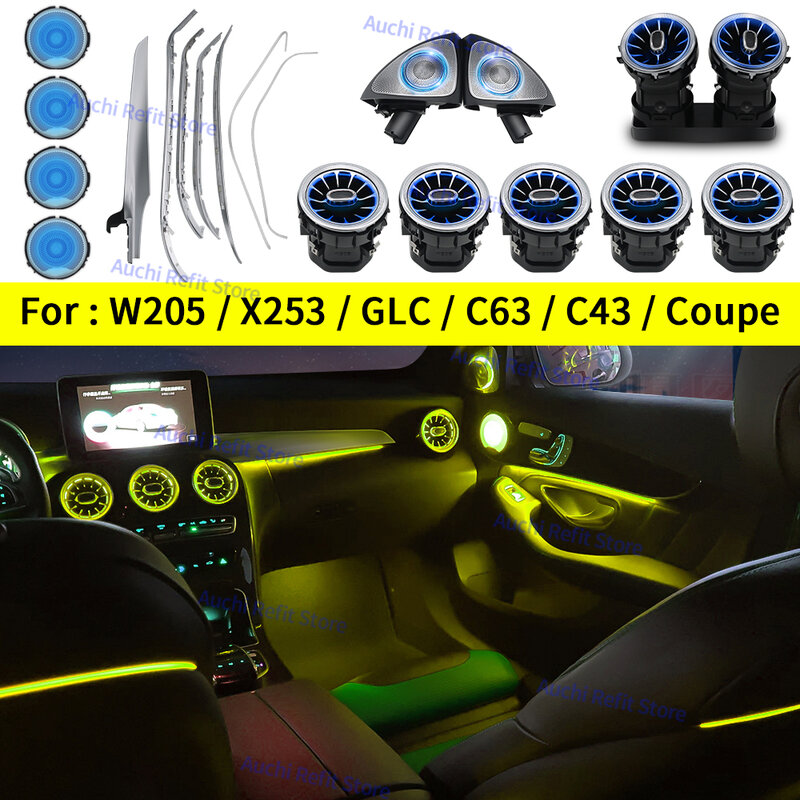Luz Ambiental de 3/12/64 colores para mercedes-benz C/GLC clase Coupe W205 C43 C63 X253, luces LED de ventilación, altavoz decorativo, reequipamiento