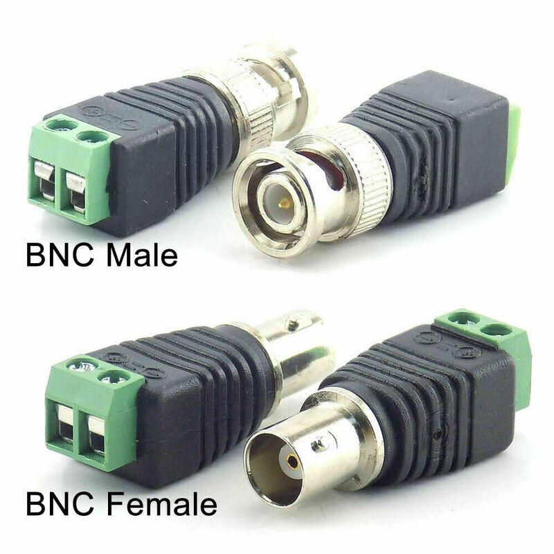 1 par bnc conector macho coax cat5 para bnc fêmea plugue adaptador dc balun conector para câmera cctv acessórios led luzes de tira