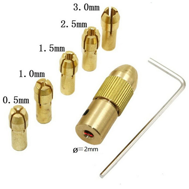 7 buah Set collet Chuck mata bor kuningan, untuk lubang ABS pelat kayu lembut kardus 0.5mm 1.0mm 1.5mm 2.5mm 3.0mm bagian alat